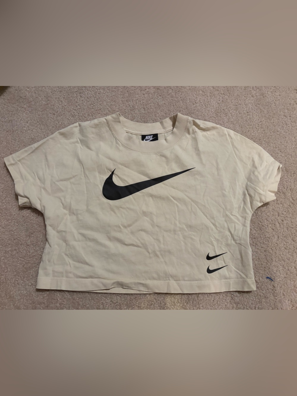 Nike Cream Crop Top with Black Swoosh - Picture 1 of 2